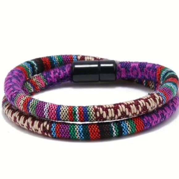 Black Stainless Steel Rope Bracelet Unisex Handmade Double Layer Purple Colors - Picture 5 of 5